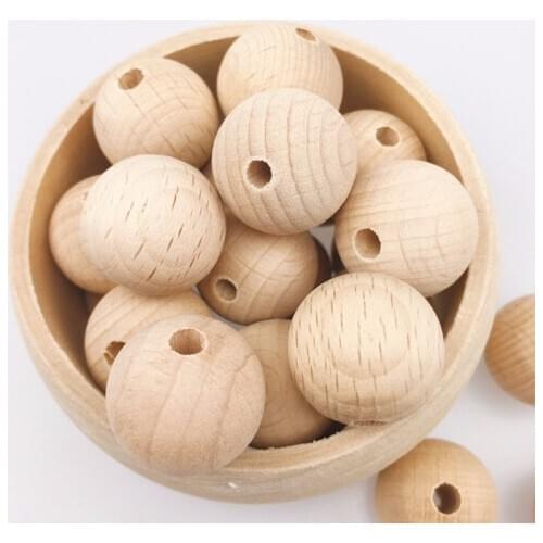 10-150PCS Beech Wooden Chewable 8-20mm Round Beads Ecofriendly Beech Beads DIY Craft Jewelry Accessories Baby Teether