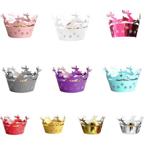 Fast Delivery 50 Pcs Cupcake Wrappers Artistic Bake Cake Paper Cups Christmas Elk Laser Cut Baking Muffin Case Trays For Party