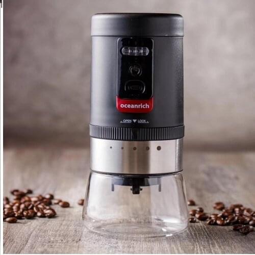 OCEANRICH Electric Coffee Grinder Rechargeable Ceramic Burr Coarseness 20g Adjustable 5 Grind Settings for Kinds of Brew Method