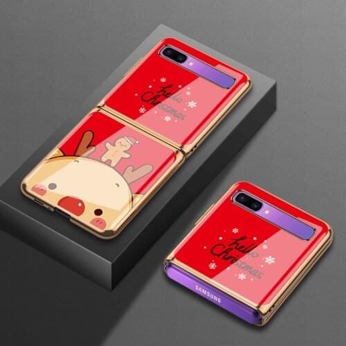 Samsung zflip mobile phone case folding sm-f7000 protective case 5g version f700n glass electroplating Christmas elk girl