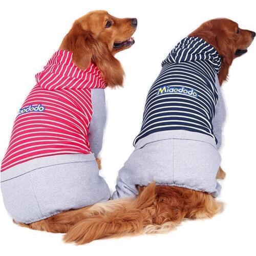 Cotton jumpsuit clothes for large dogs Coat Striped dog jumpsuit winter Four-legged hoodie Dogs Pajama Overalls big dog clothes