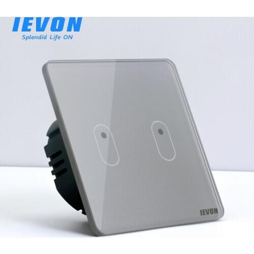 IEVON Crystal Decoration Glass Wall Touch Sensor Switch, EU Standard 2 Gang 1 Way Light Power Switch