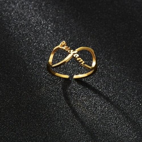 Personalized Customized Name Infinity Open Rings Custom Name Adjustable Stainless Steel Rings For Women Wedding Birthday Gifts