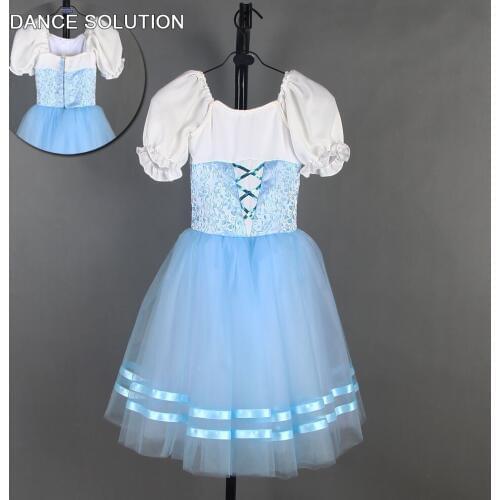 Customize Ballet Tutu with White Spandex Bodice and Pale Blue Tulle Skirt Adult & Girl Stage Dance Costume Romantic Dress B19028