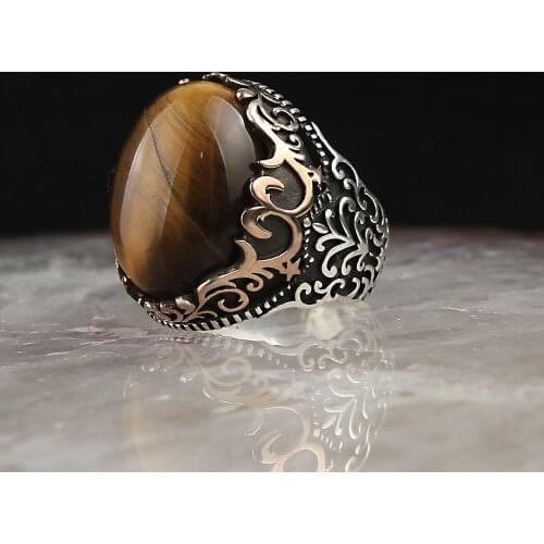 Tigers Eye Stone Silver Men 'S Ring