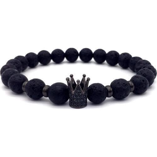 2020 Hot Trendy Lava Stone Pave CZ Imperial Crown And Helmet Charm Bracelet For Men Or Women Bracelet Jewelry Pulseira hombres