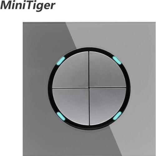 Minitiger New Arrival Crystal Glass Panel 4 Gang 1 Way Gray Random Click On / Off Wall Light Switch With LED Indicator