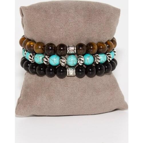 Turquoise Bangle Set bracelets Tiger Eye-Turquoise-Onyx Natural stone bracelet accessories 2021 fashion wooden box design