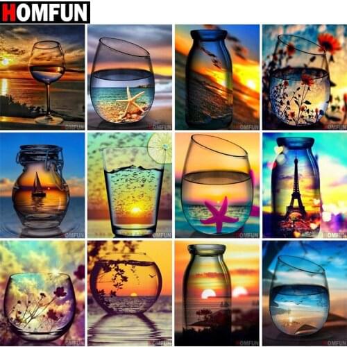 HOMFUN Full Square/Round Drill 5D DIY Diamond Painting "Zonsondergang cup" Embroidery Cross Stitch 5D Home Decor Gift