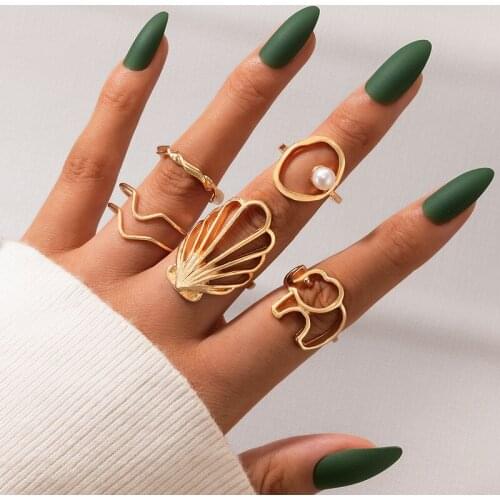 Tocona 5pcs/sets Summer Shell Scallop Gold Ring Sets for Women Hollow Elephant Geometric Alloy Metal Boho Jewelry кольцо 18651