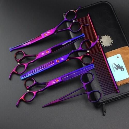 7 inch round head dog grooming scissors set pet dog scissors professional curved cutting shears thinning makas tijeras safety