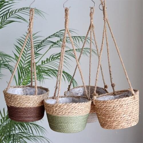 Nordic Straw Woven Flower Pot Hanging Planter Basket Yard Garden Plant Holder Balcony Art Decoration
