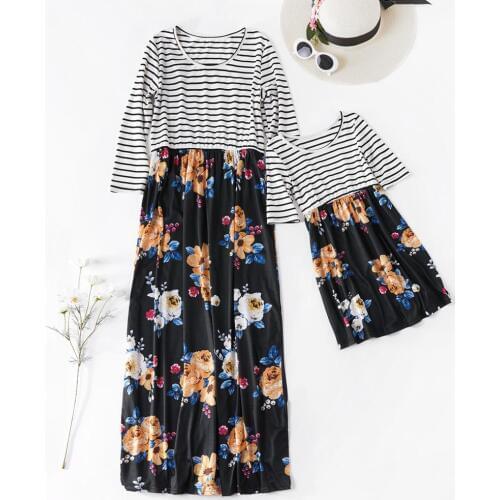 Family Matching clothes Dress Mom And Daughter Matching Long Floral Print 2019 Mommy And Me Clothes Family Matching Outfits