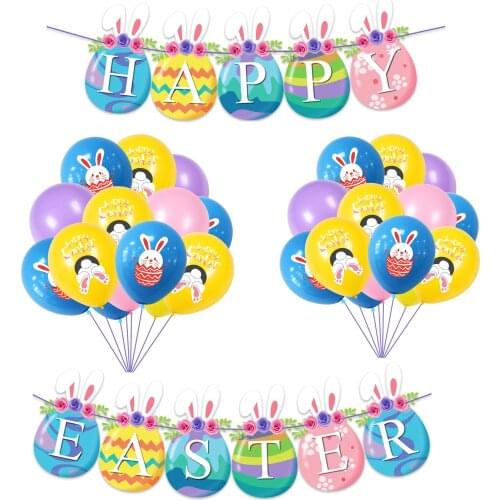 Easter Bunny Latex Balloon Painted Egg Paper Banner Home Happy Easter Party Decoration Kid Gift