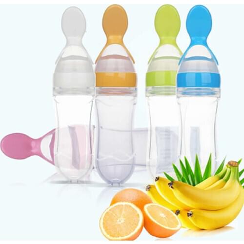 Baby Rice Paste Bottle Vegetable Fruit Feeding Silicone Milk Squeeze Spoon Baby Food Supplement Bottle Rice Paste Spoon