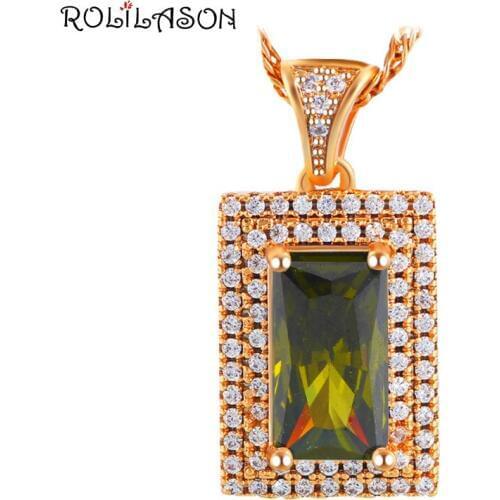 ROLILASON Hot Sell in My Store Green Peridot Gold Tone Wholesale&Retail Fashion Jewelry Pendant for Women LNS647