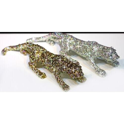 Luxury Full Rhinestone Crystals Leopard Ornaments Bling Bling Decor for Car Center Console Home Office Great Gift