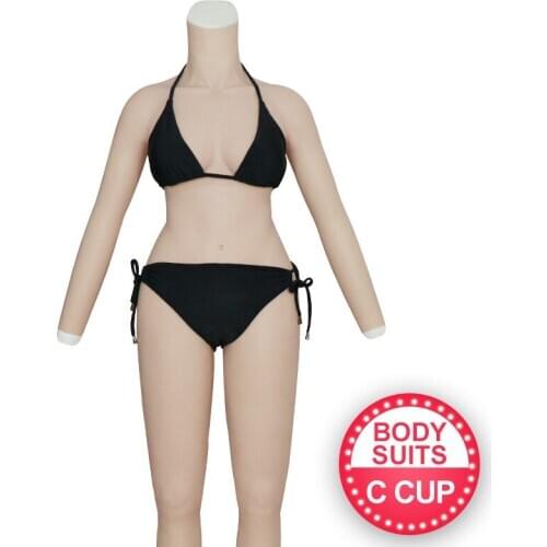 Crossdresser Silicone Breast Forms Shemal Whole Body Suits with Arms Fake Boobs Body Suits for Transgender Zentai Cosplay Latex