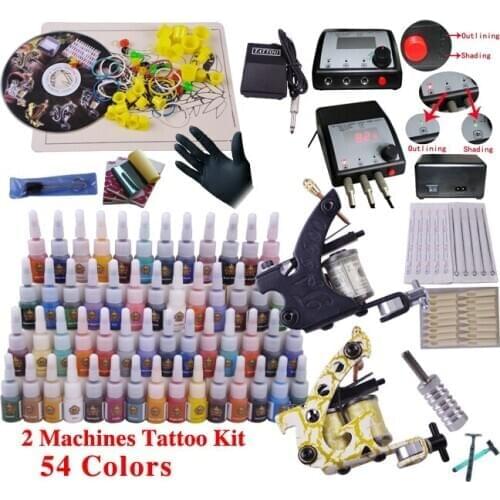Permanent tattoo permanent makeup tattoo machine 54 color ink 2 tattoo machine set YLT-11