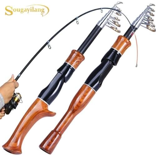 Sougayilang Telescopic Fishing Rod 1.6M Cork Handle Spinning/Casting Fishing Role Carbon Fiber Protable Travel Fishing Rod Pesca
