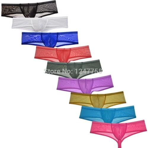 Mens Gauze Boxers Super Soft Cheeky Gay Underwear See-through Brazilian Bikini Mini Boxers Sexy Men Pants Bikini