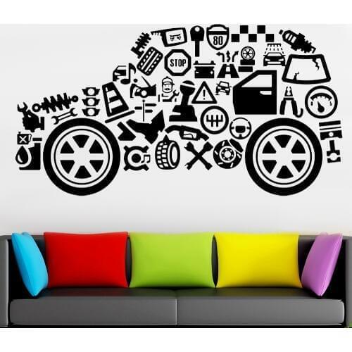 Car Store Wall Stickers Auto Service Repair Vinyl Nursery Interior Wall Decals Home Decoration For Garage Boys Playing Room Z151