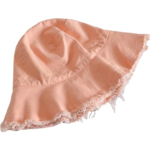 Vintage Distressed Frayed Washed Bucket Hat Solid Color Foldable Fisherman Cap