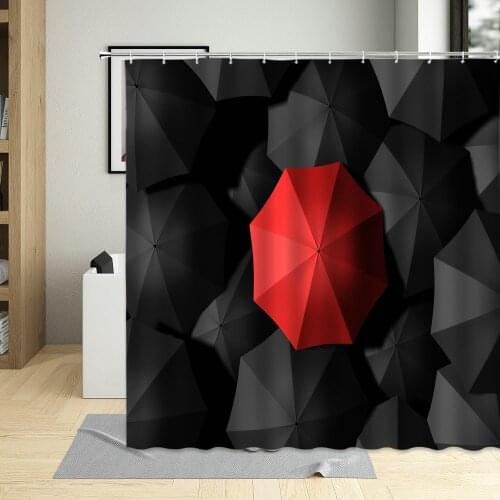 Umbrella Red Black Yellow Rainbow Umbrella Series Pattern Waterproof Home Use Shower Curtain Polyester Washable With Hook