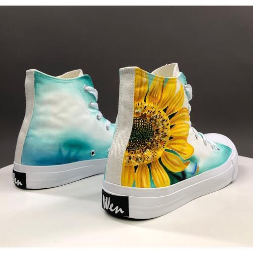 Wen Hand Painted Floral Shoes Sunflower Flower Original Design High Top Canvas Sneakers Women Plimsolls Girls Athletic Shoes