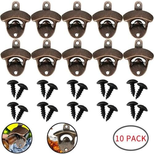 10PCS Wall Mounted Wine Beer Bottle Opener Wine Beer Brewery Party Vintage Bronze Bottle Open Cap Catcher Home Kitchen Bar Tool