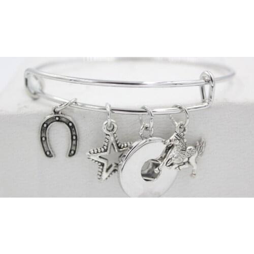 10PCS Wholesale Interchangeable Snap Jewelry Expandable Bangle Equestrian Horse Horseshoe Bracelet Fit 18mm Buttons Bijoux