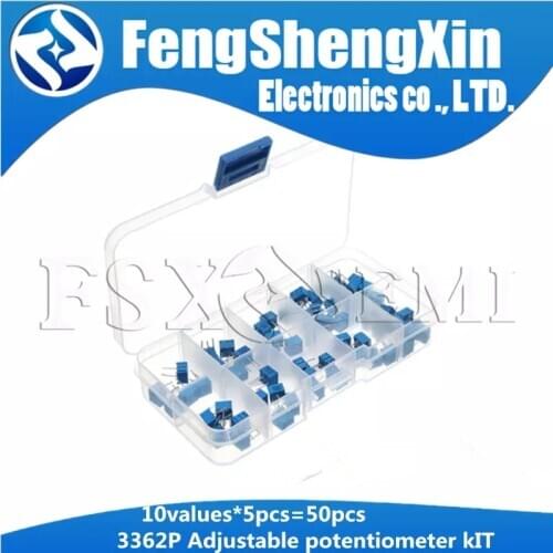 10values*5PCS 3362P Single-turn Adjustable potentiometer kit 3362 1K ohm-1M ohm 500R 1K 2K 5K 10K 20K 50K 100K 200K 1M