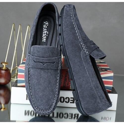 2021 New Mens Soft Leather Casual High Quality Fashion Cow Suede Loafers Moccasins Breathable Non-Slip Driving Loafers
