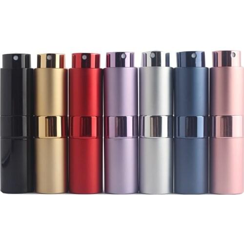 40Pcs 15Ml Rotating Perfume Spray Bottle Glass Liner Rotatable Shell Fine Mist Atomizer Aluminum Cosmetic Container Colorful