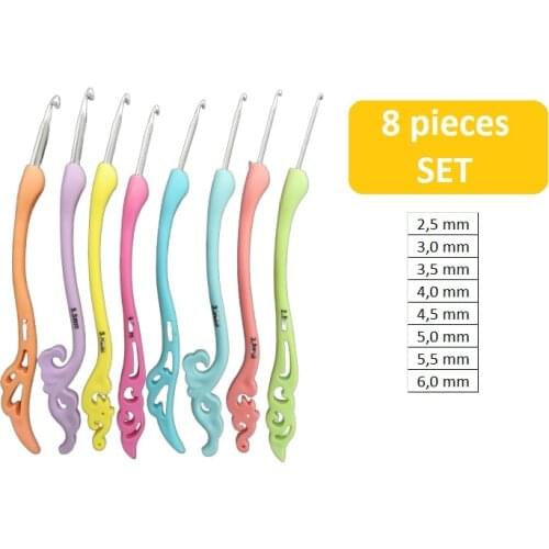 8 pcs Crochet Figured Hook Set Soft Grip Ergonomic Plastic Handle Aluminum Needles Yarn Weaving DIY Craft Tools Sewing Knitting