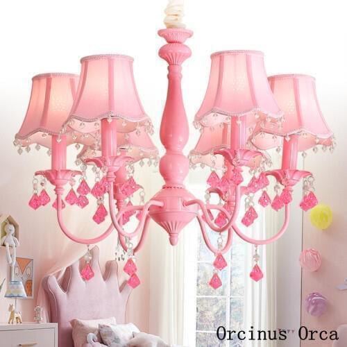 American pastoral Pink Crystal Chandelier Girl Bedroom Princess Room children room lamp Korean romantic LED Flower Chandelier