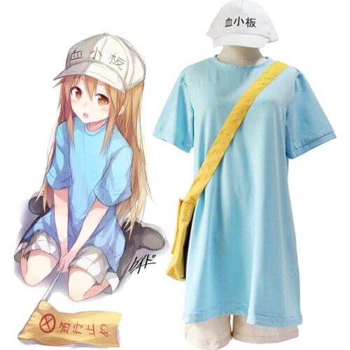Anime Cells at Work! Cosplay Platelet Costume Girls T-shirt Shorts Wigs Hat Bag Shoes Flag Whistle Full Set Costumes Suit Women