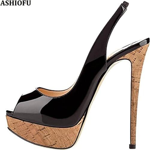 ASHIOFU New Handmade Hotsale Ladies High Heel Pumps Peep-toe Slingback Party Prom Shoes Stiletto Evening Fashion Court Shoes