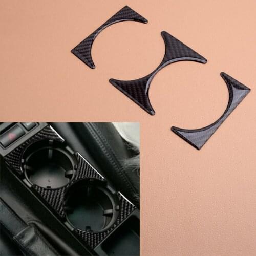 Beler Black Carbon Fiber 3Pcs Interior Water Cup Holder Panel Trim Fit for BMW 3 Series E46 1998-2000 2001 2002 2003 2004 2005