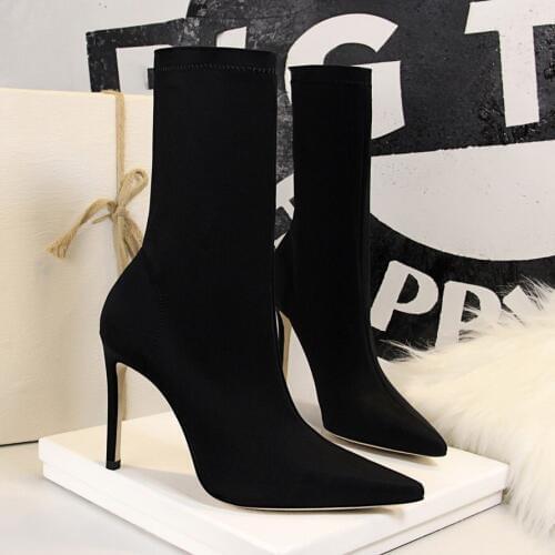 Sock Boots For Women High Heel Sock Black Boots Casual Shoes Woman Botas Mujer Invierno Ladies Pumps Boots Thigh High Boots 2019