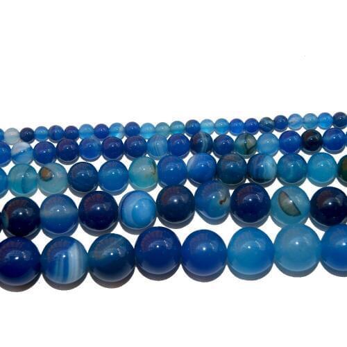 Natural Stone Blue Stripes Agates Round Beads 4 6 8 10 12 MM Pick Size For Jewelry Making Charm DIY Bracelet Necklace Material