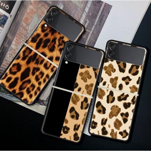 Case For Samsung Galaxy Z Flip 3 5G Funda ZFlip3 Luxury Black PC Hard Shockproof Back Phone Coque Shell KH0828_Leopard Print