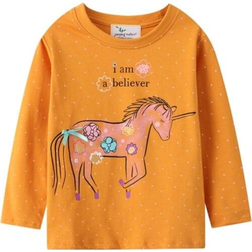 Girls Long Sleeve T-shirt Unicorn Pattern Tops for Children Autumn Spring Cotton Tees for Kids