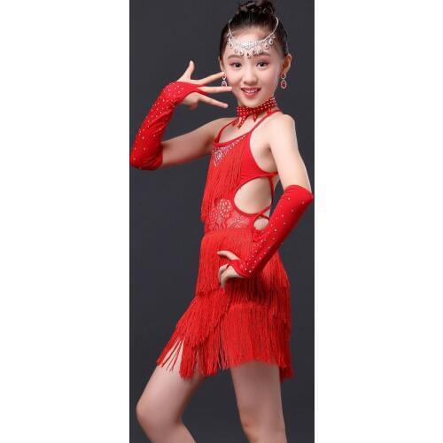 Childrens Latin dance skirt costume childrens Latin dance clothing hot drilling tassel dress stage performance clothing