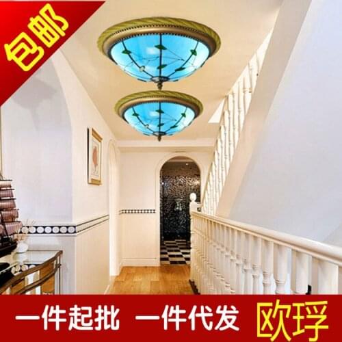European Mediterranean tiffany retro pendant light hallway cozy Creative lamp bar corridor