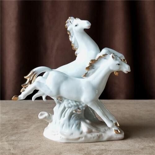 Porcelain Couple Horse Sculpture Ceramic Gallop Horse Statue Wedding Decor Valentines Day Gift Craft Home Ornament Accessories
