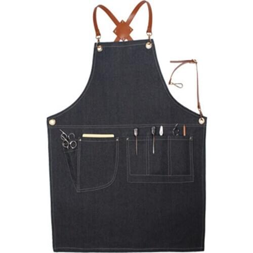 Apron Bartender Multi Pocket Work Uniform BBQ Chef Casual Removable Denim Baker Leather Strap Adjustable Barista 4.7