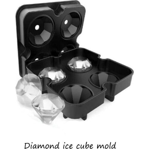 Diamond Shape Ice Cube Maker Molds Ice Cream Whiskey Drink Wine For Party Bar Kitchen Tool Black 4 Cell Silicone Mold
