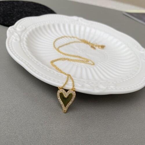 GSOLD New Elegant Vintage Rhinestone Heart Pendant Necklace Lady Temperament Sweet Clavicle Chain Party Jewelry Gift 202105