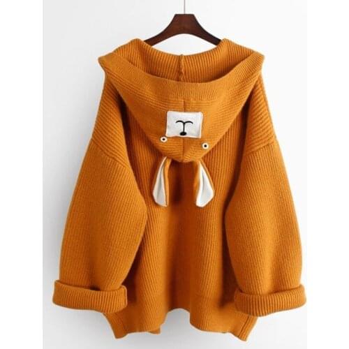 Korobov Autumn Winter Cartoon Hooded Cardigans Japanese Preppy Style Kawaii Cardigan Korean Long Sleeve Cute Sweaters